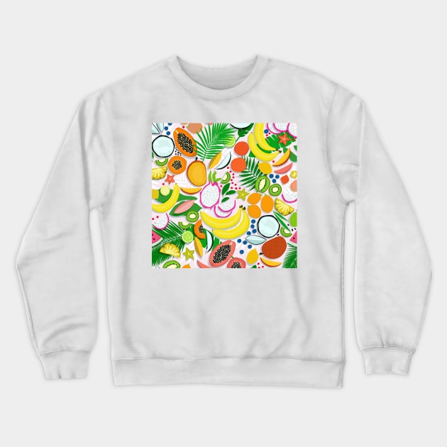 Fresh Fruits and Palms / Colorful Foods and Leaves Crewneck Sweatshirt by matise